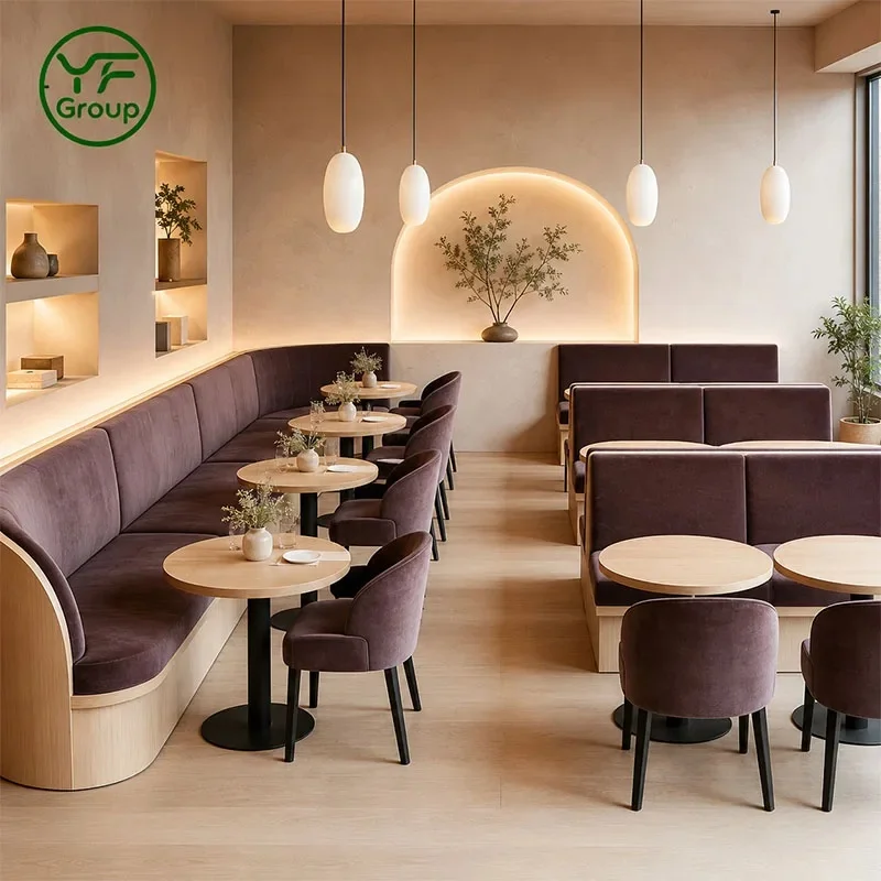 Custom Wholesale Luxury Table Chair Set with Comfortable Velvet Wood Booth Seating Restaurant Furniture for Hotel bar