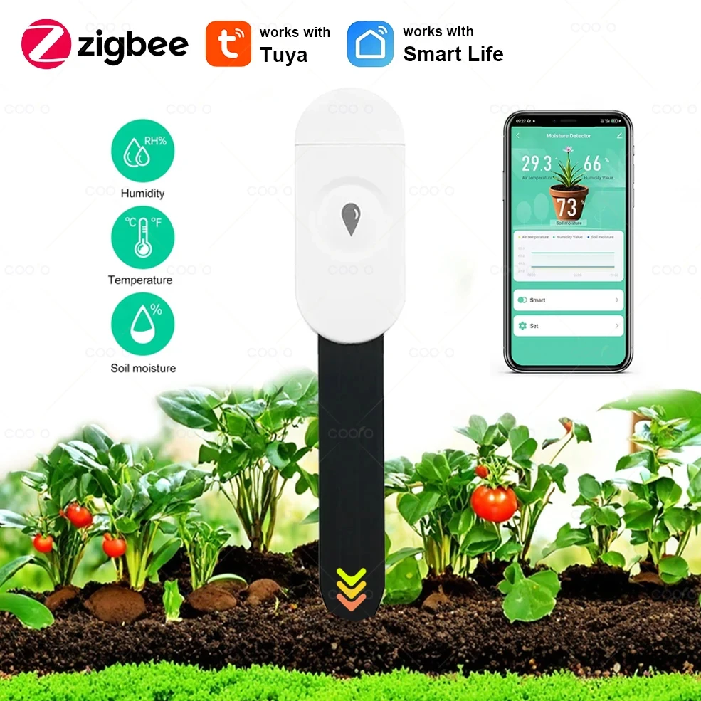 Work With Tuya ZigBee Soil Moisture Tester Humidity Meter Farm Lawn Plants Flower Soil Monitor Sensor Convenient Gardening Tool