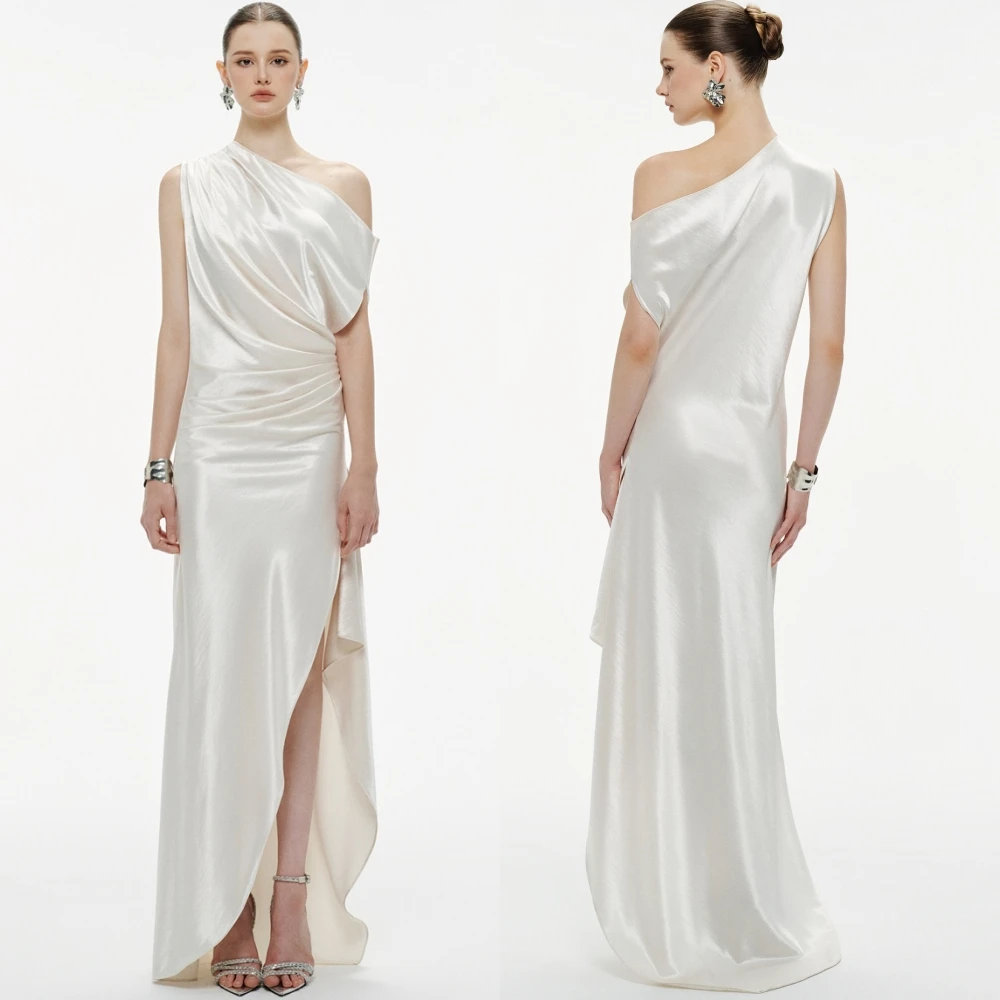 فستان سهرة أنيق بكتف واحد مخصص موضة الساتان فساتين حفلة موسيقية حساسة قطار الاجتياح فساتين المناسبات الخاصة