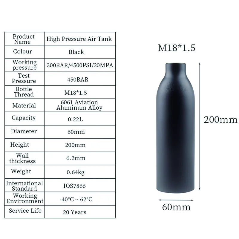 HPA Scuba Air Tank CO2 Bottle Cylinder 0.22L 0.3L 0.35L 0.45L 4500psi 30MPa 300bar M18*1.5 Regulator Output 160psi To 3000psi view 3