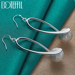 DOTEFFIL 925 Sterling Silver Frosted Bead Round Ball Drop Earrings For Woman Wedding Engagement Jewelry