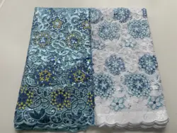 Luxury Nigerian Sequins Lace Fabric Highest Quality African Guipure Tulle Lace Material 5Yards With Matching Sego Headtie 2PCS