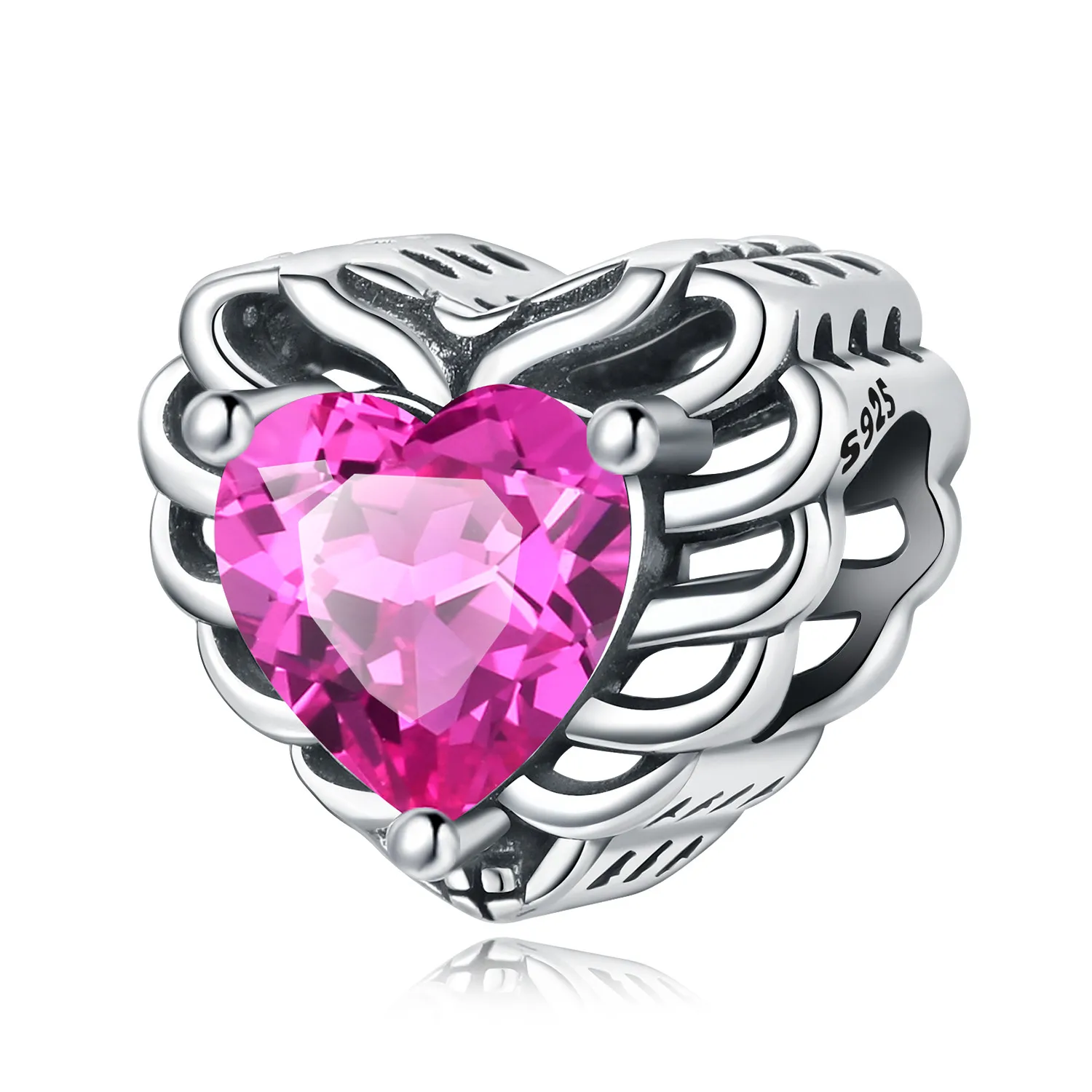 CYCUFF 925 Sterling Silber Rosa Herzförmige Zirkon-Anhänger Armband Halskette Charms Passend für Schmuck Party Perlen DIY Edle Geschenke