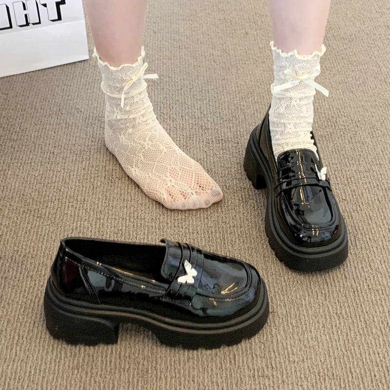 レディースダービーシューズ-ファー付きローファー-女性用履物-オールマッチ-クロッグ-プラットフォーム-パテントレザー-バレエシューズ-秋-オックスフォード-スリッポン-d