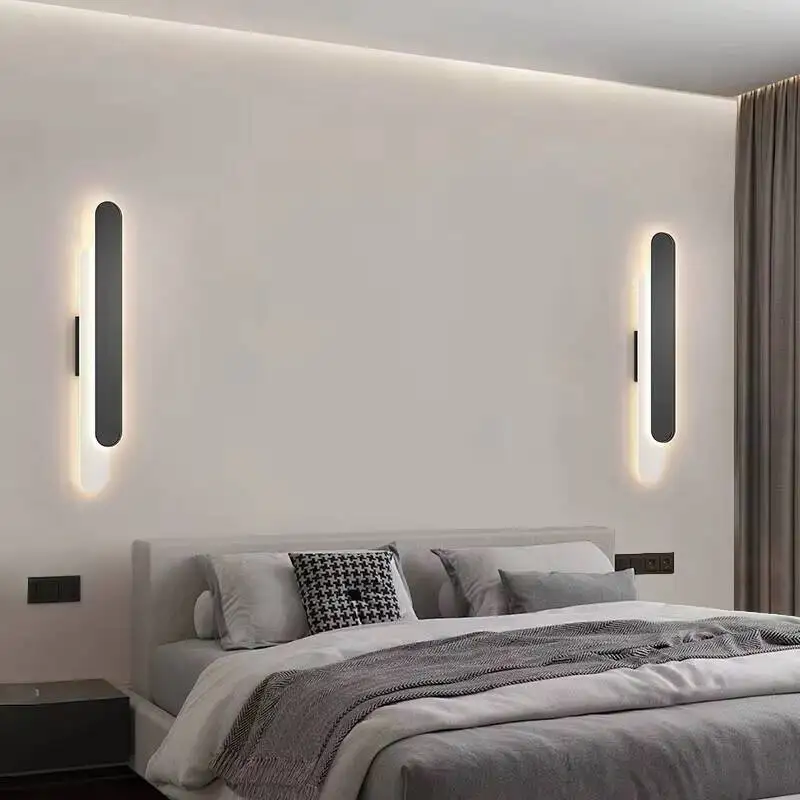 

Minimalist Long Led Black Wall Lights Indoor Decoracion 60/80/100/120cm For Bedroom Bedside Wall Lamps Stairway Hallways