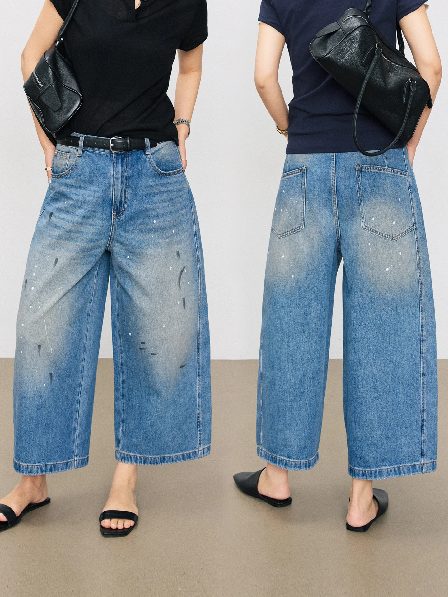 

Marylher Women's Loose Silhouette Knife Denim Jeans Spring Summer New Washed Cotton Natural Waist Zipper Pocket