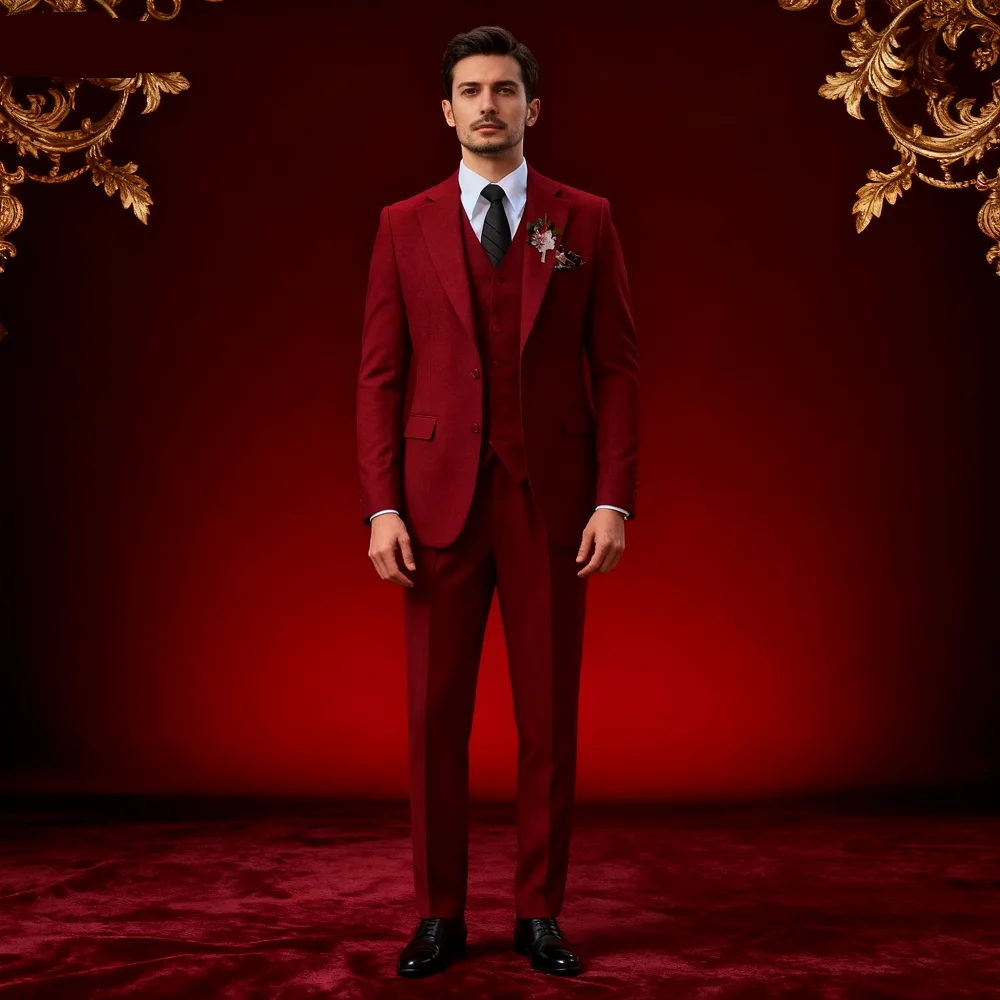 

Men's Tweed Marrom Terno de Casa, Smoking, Lapela, Tweed Material, 3 Pcs