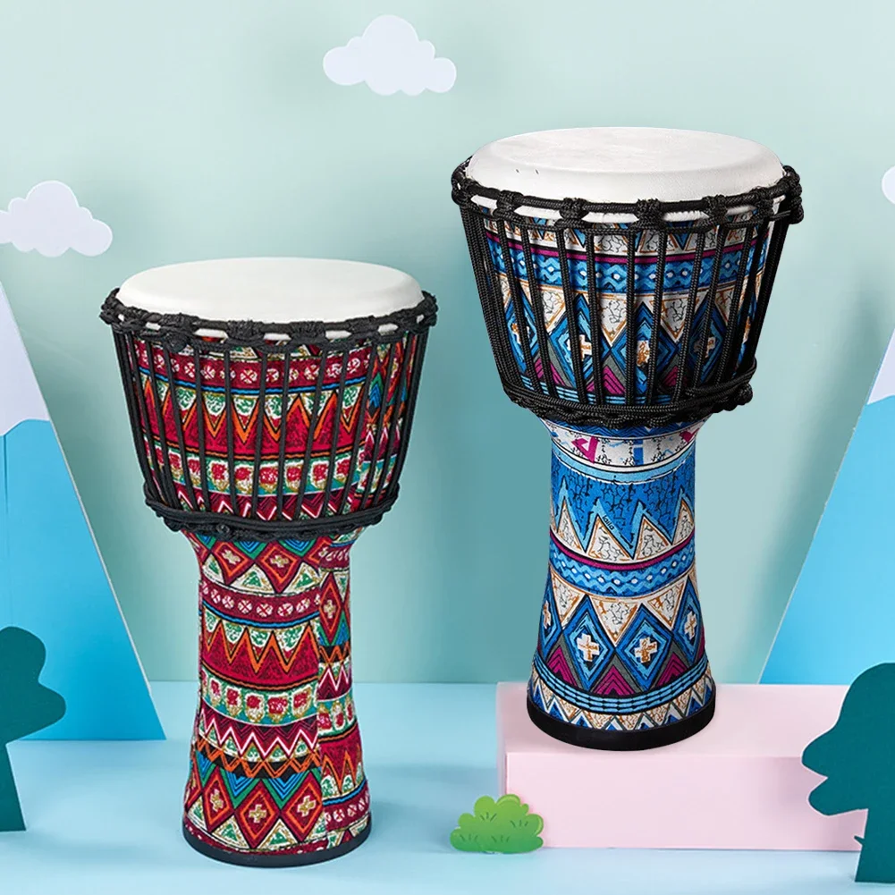 8 Inch African Drum Portable Goatskin Drumhead with Colorful Art Patterns Adults Kids Percussion Musical Instrument for Beginner