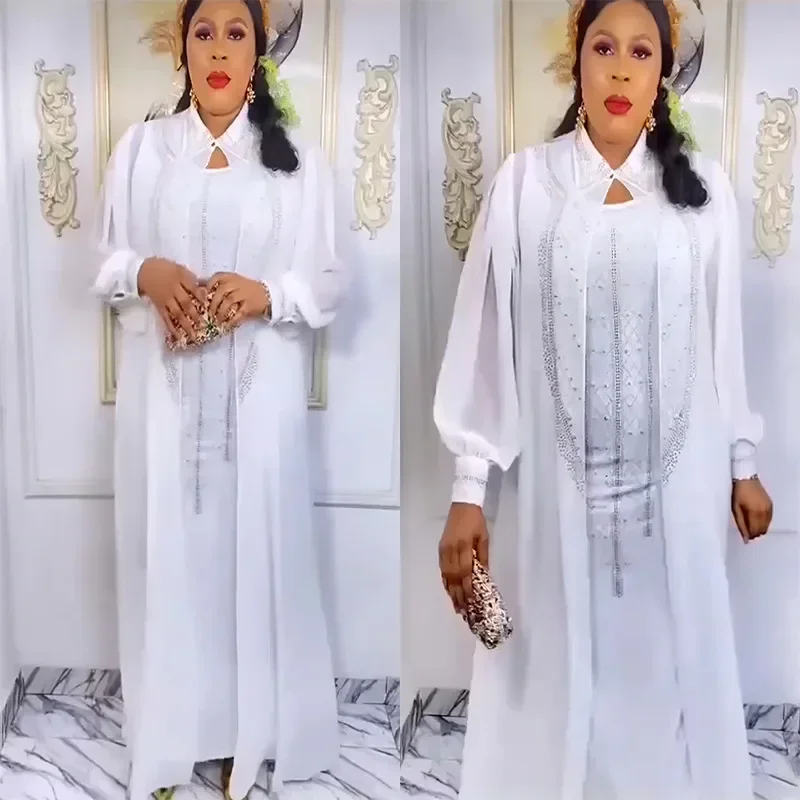 

Комплект из 2 африканских праздничных платьев для женщин: роскошные бубу с бриллиантами, традиционная африканская одежда, мусульманские абайи, робы, кафтаны, турецкие платья