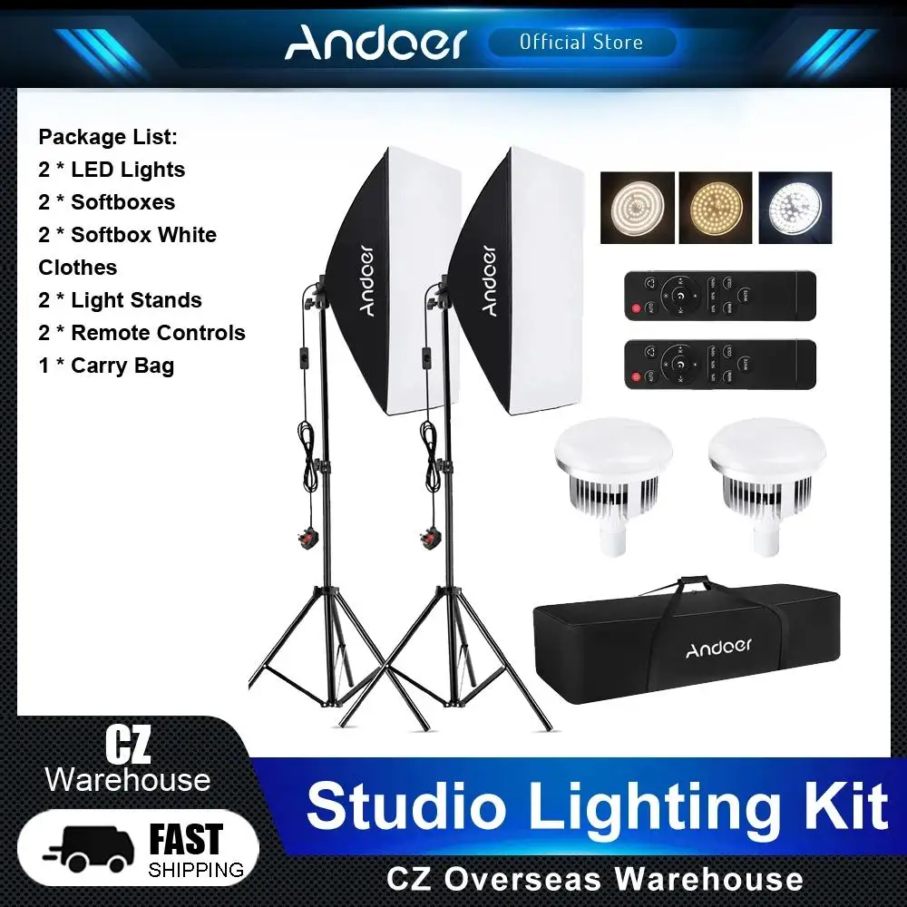 Andoer Softbox Lighting Kit Studio Photography Light Set with 2800K-5700K LED Light+Softbox+Light Stand+Remote Control+Carry Bag