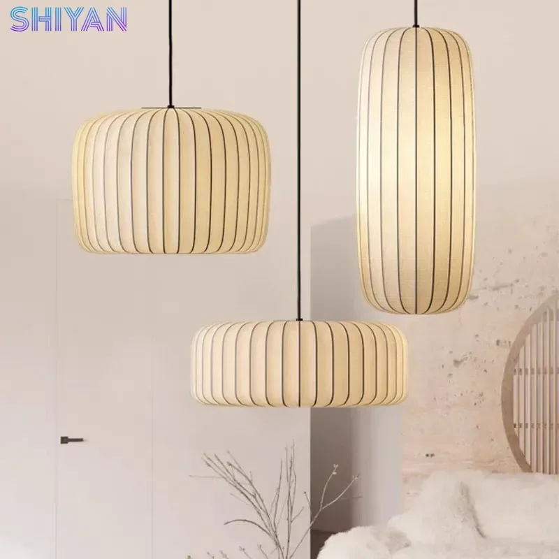 اليابان ورقة ثريا حريرية وابي سابي نمط E27 قلادة ضوء LED الحديثة لمطعم التأمل الفضاء غرفة المعيشة