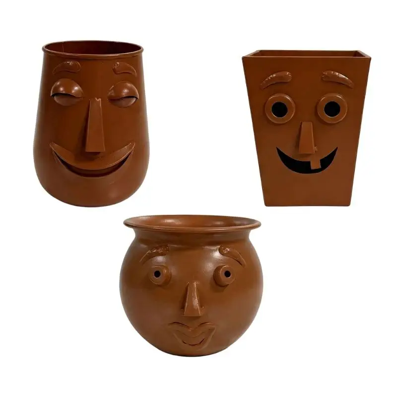 Metal Plant Pot with Raised 3D Features, Iron Container for Small Foliage, Flowers, Desk, Shelf and Windowsill Display D2RD