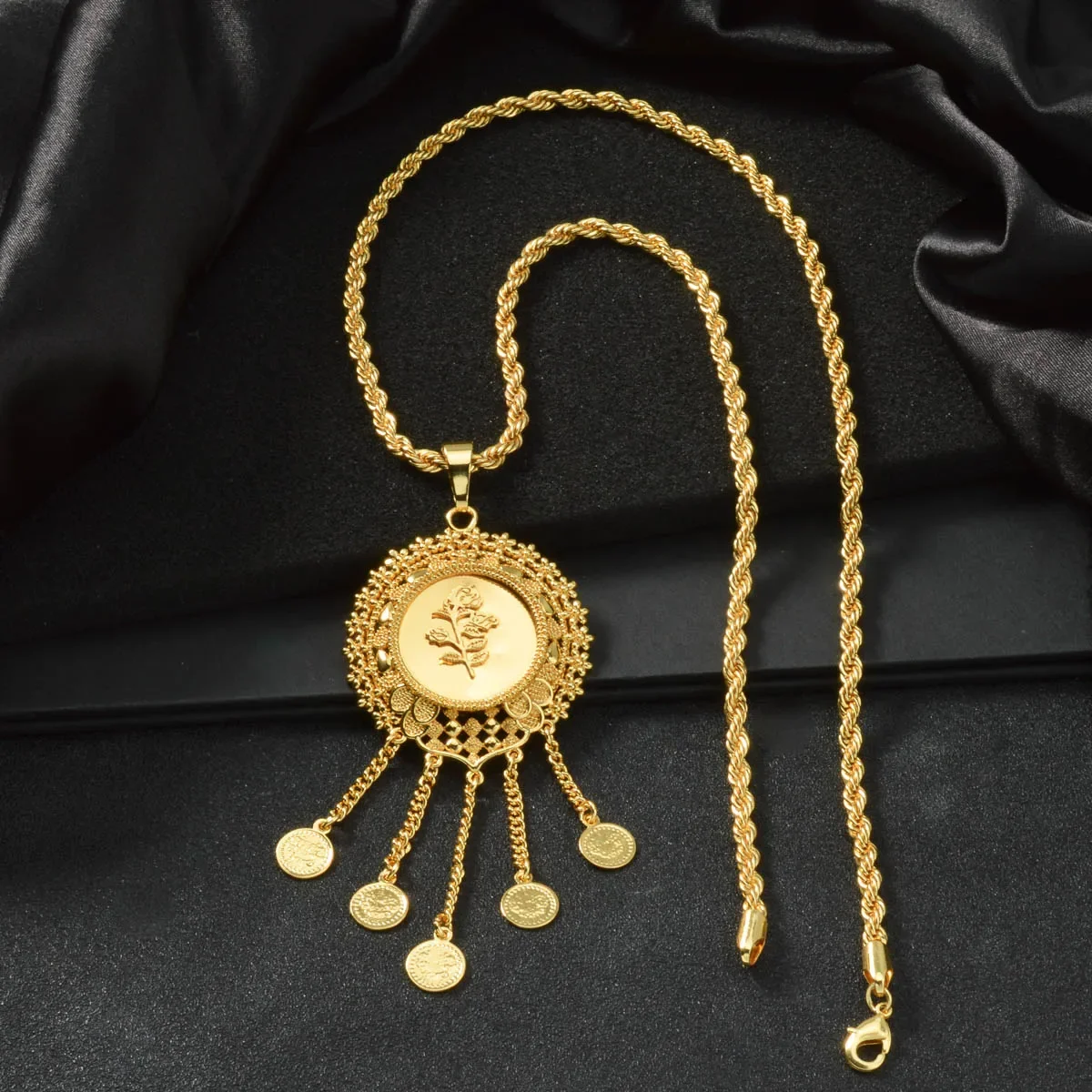 Middle East Islamic Jewelry Arabic Calligraphy Pendant Necklace Muslim Gold Color Charm Jewelry For Women Men Anniversary