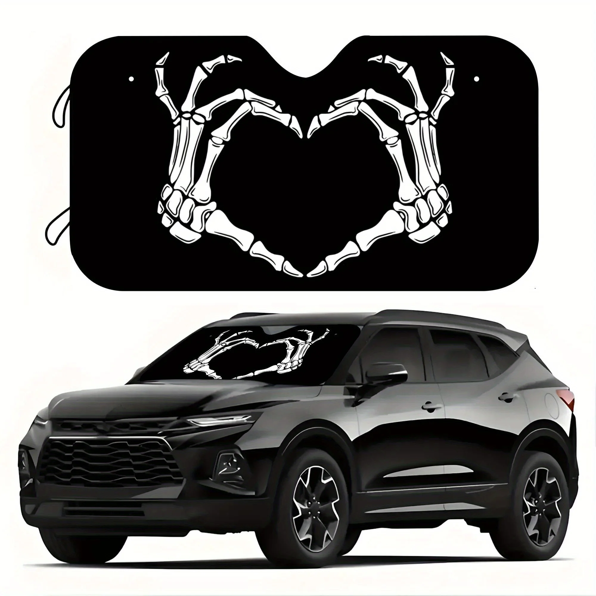 

Jack Skellington Car Windshield Sunshade - UV Protection & Anti-Glare, Vibrant Cartoon Design with Red Car & Heart Details, Fit