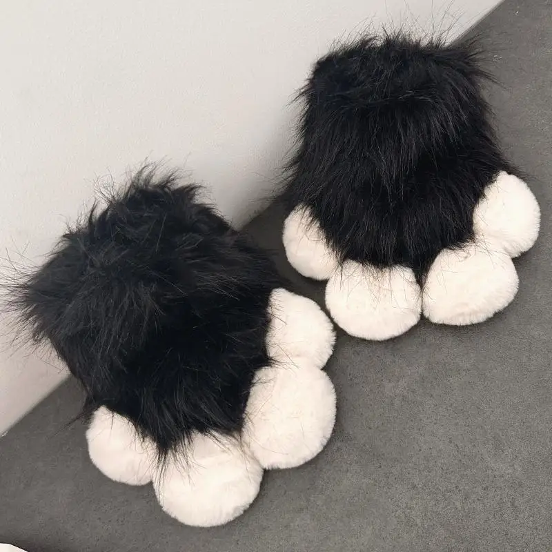 Bonito de pelúcia peludo gato garra luvas de pele do falso animal raposa garras luvas de unhas festival anime cosplay trajes adereços dedo cheio luvas