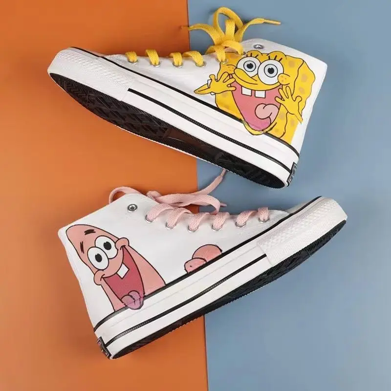 2024 Spring Summer New plus size Sponge Baby Canvas Hand-painted Board Shoes For Male And Female Students Korean High Top women