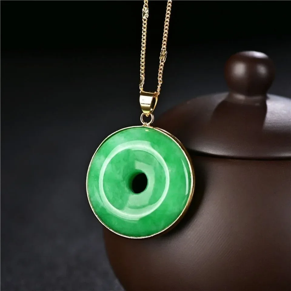 Carved Natural Green Jade Doughnut Pendant Chinese Love Necklace Charm Jadeite Jewellery Fashion Lucky Man Woman Amulet Gifts