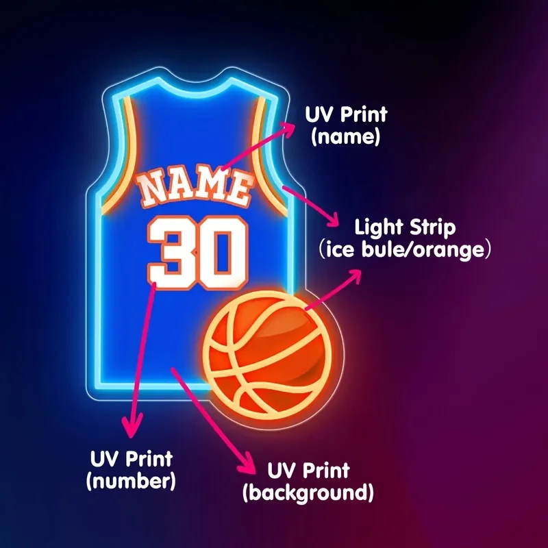 Maglia da basket personalizzata Insegna al neon Luce al neon a LED USB per sala giochi Man Cave Gym Bar Pub Decor Memorabilia sportiva personalizzata