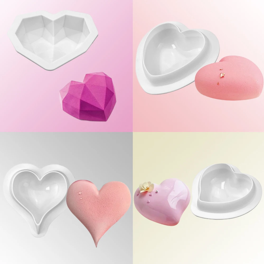 Valentine's Day 4/6/8 Inch Heart Shape Design French Mousse Moulds Silicone Cake Mold Kitchen Bakeware Cake Decorating Tools