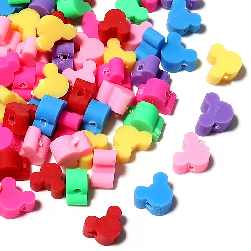 50Pcs/Lot 6×8mm Polymer Clay Beads Colorful Mickey Shaped Cross Hole Beads Diy Cute Bracelet Necklace Jewelry Accessories