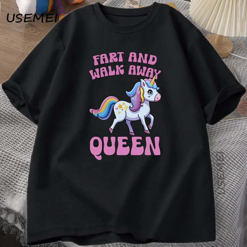 Fart and Walk Away Funny Unicorn T-shirt Casual Cotton Top for Men & Women Summer Fashion Short-sleeve Graphic T Shirts Clothes