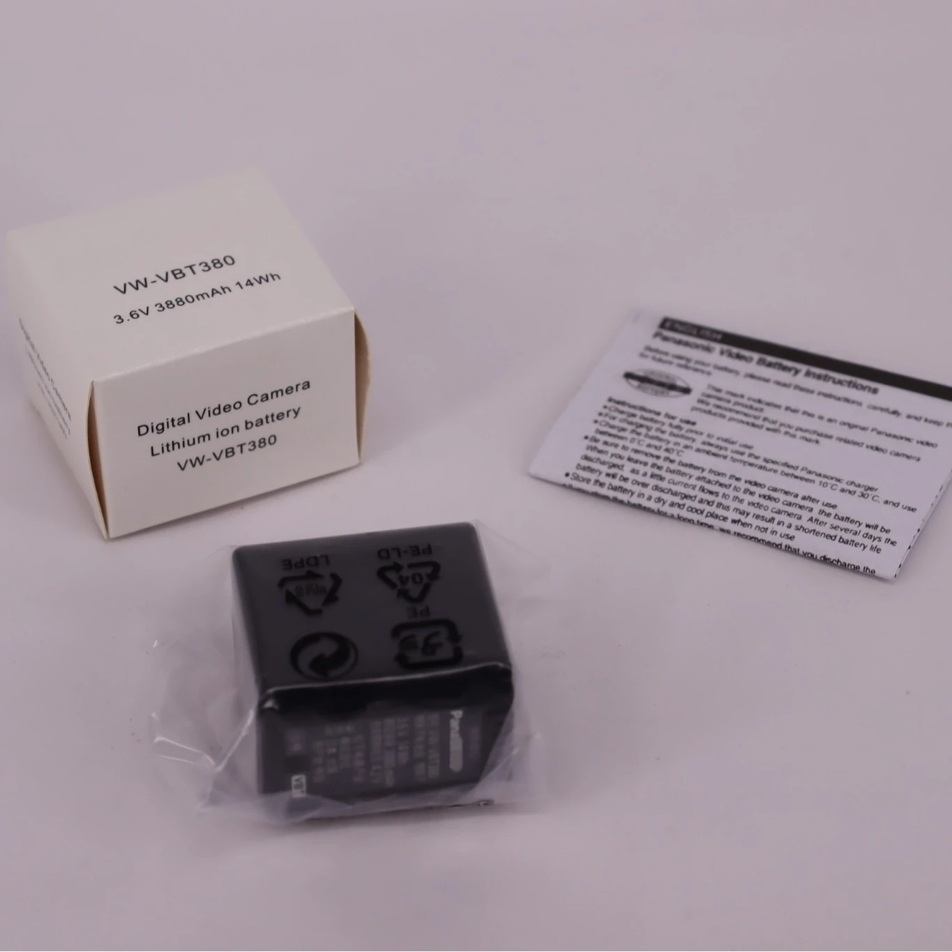 Batería VW-VBT380 de 3880 mAh para videocámara Panasonic HC-V180 V550M - Decodificación completa Tiempo de grabación prolongado