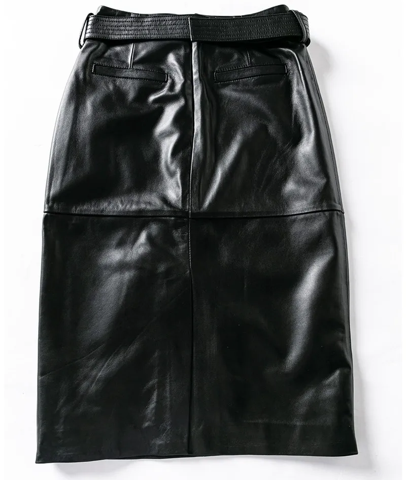 High Quality Genuine Leather Skirt with High Waist and Buttocks Black Half Length Skirt for Women Versatile Mid Length Sheepskin