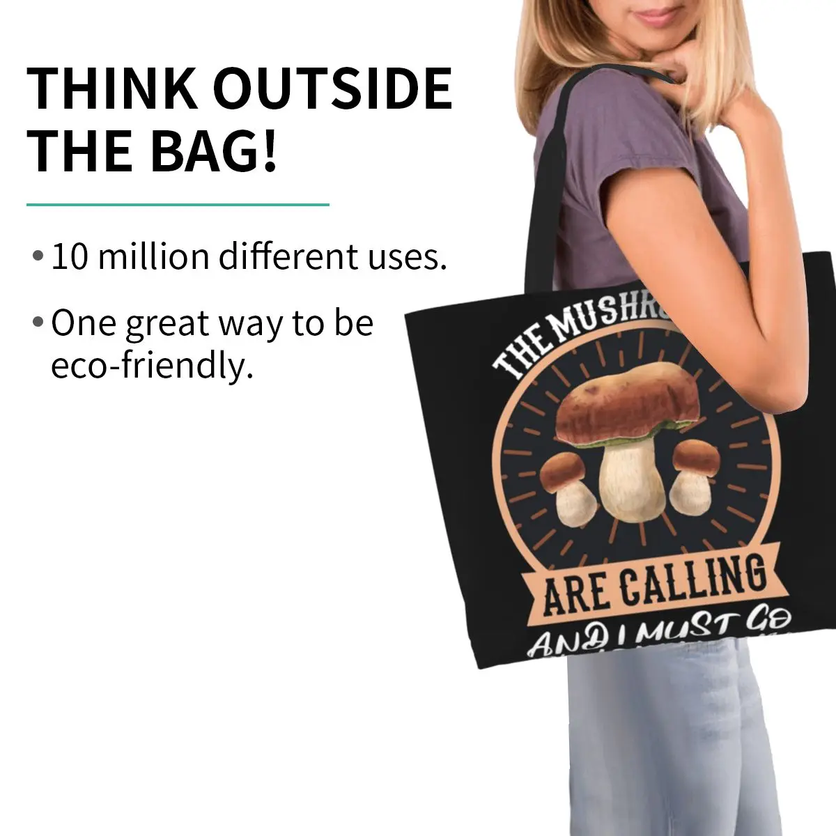 جمع الفطر المنتقى الخنازير حقيبة تسوق قماش حقائب الكتف للمتسوقين حقيبة يد البقالة للنساء #5