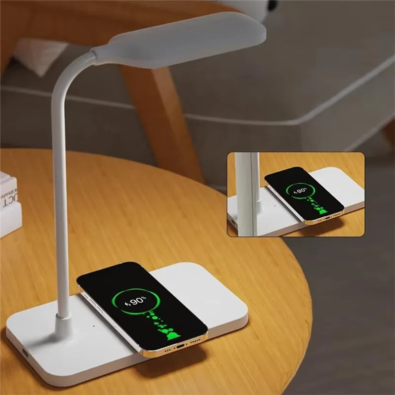 Lámpara de escritorio LED AB45 de 15W, lámpara de escritorio con carga inalámbrica, luz ajustable, protección ocular, lámpara de escritorio, tacto Flexible activado, negro