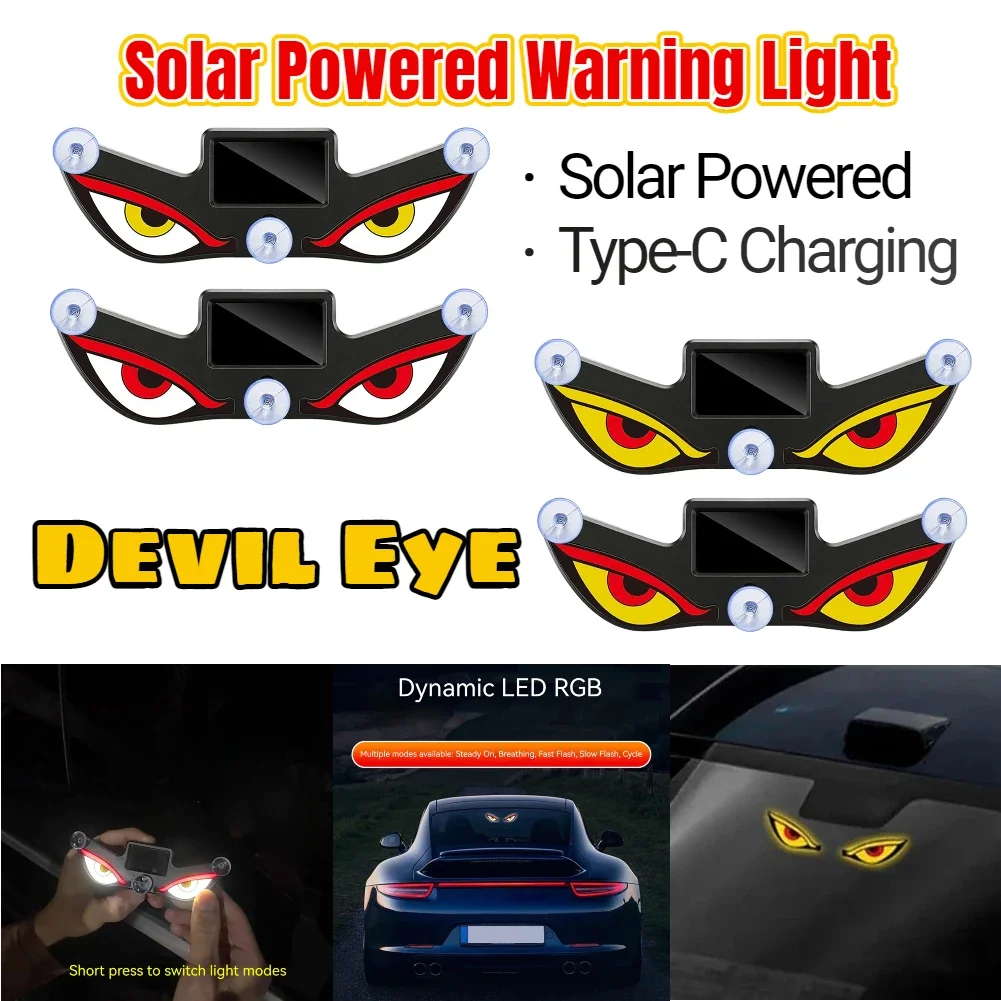 Solarbetriebene Auto-LED Dynamische Coole Dämonenaugen-Leuchte Kabellose Ambientebeleuchtung Saugnapf Heckscheiben-Aufprallwarnleuchte