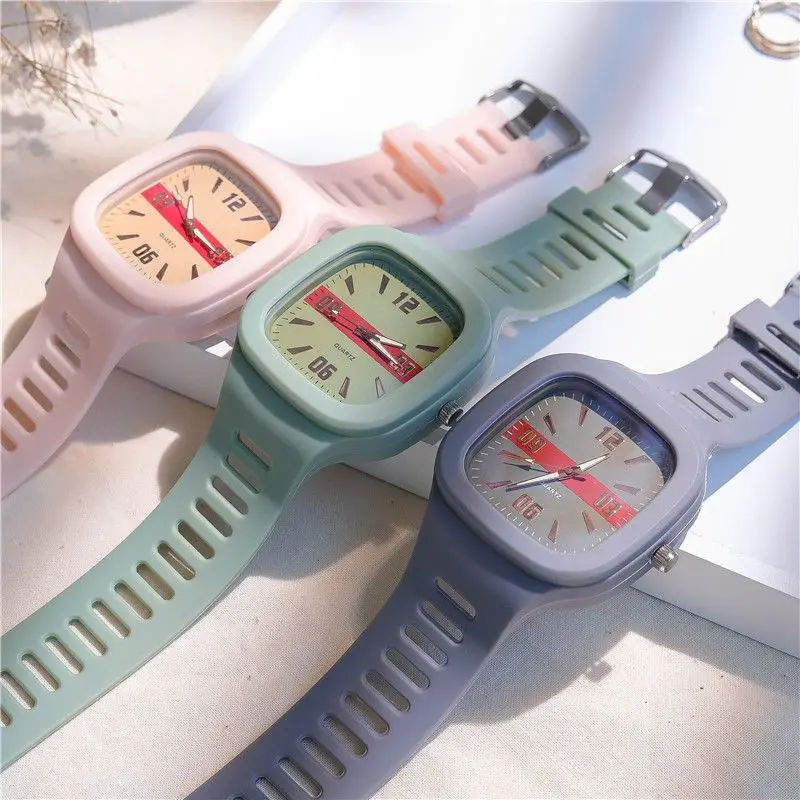 

Fashion Sports Watch for Women Girls Waterproof Square Woman Watches Luxury Solid Color Silicone Quartz Wristwatch Ladies Clock