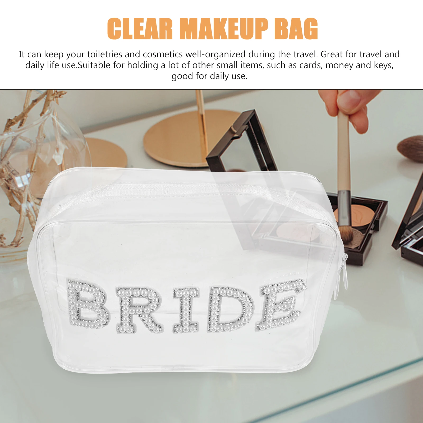 

Bride Makeup Bag Transparent Medium Size Travel Pouch Smooth Zipper Clear Travel Essentials for Women Organizer