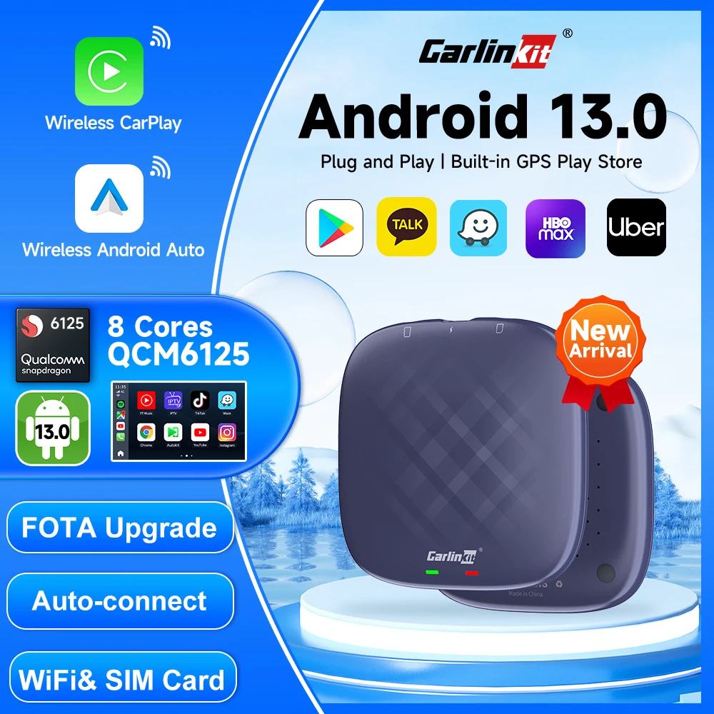 Android 13 Plus CarlinKit CarPlay Ai Box Qualcomm 8-Core Chip For IPTV Netflix Plug and Play Split Screen Wireless Android Auto