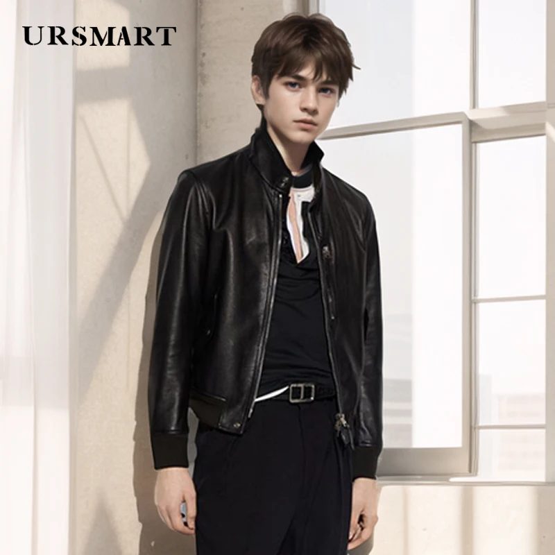 Fashionable stand collar genuine leather men\'s jacket 2024 autumn/winter new product sheepskin custom size black short Coat