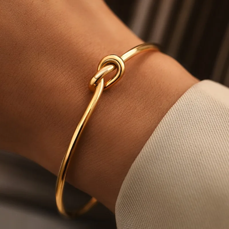 POPACC Fashion Vintage Opening Knot Bracelet Light Luxury Personality Bangles for Women Fashion Jewelry Party Gift