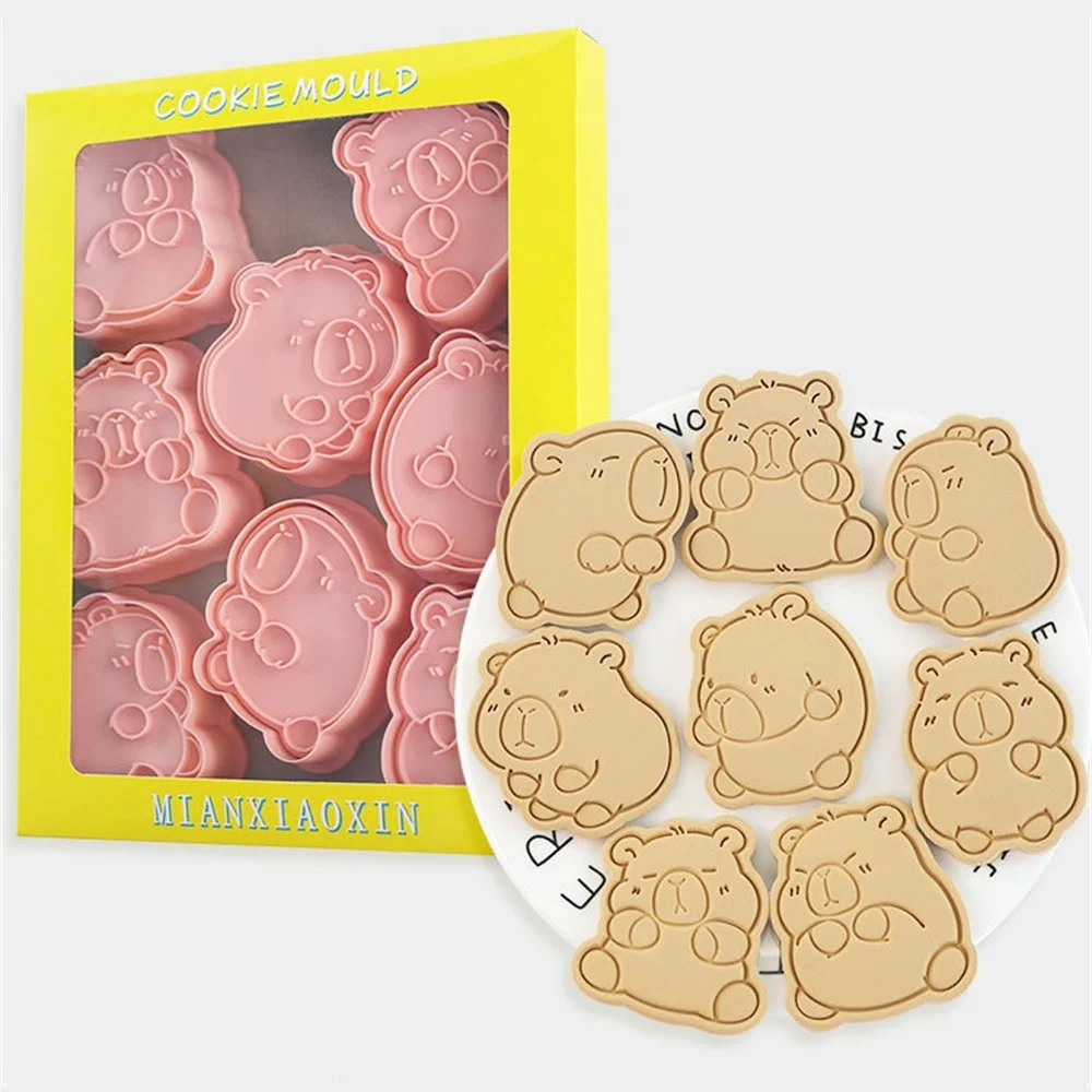 

8Pcs/set Kapibala. Cookie Cutters Plastic 3D Cartoon Pressable Biscuit Mold Cookie Stamp Kitchen Baking Pastry Bakeware Tools
