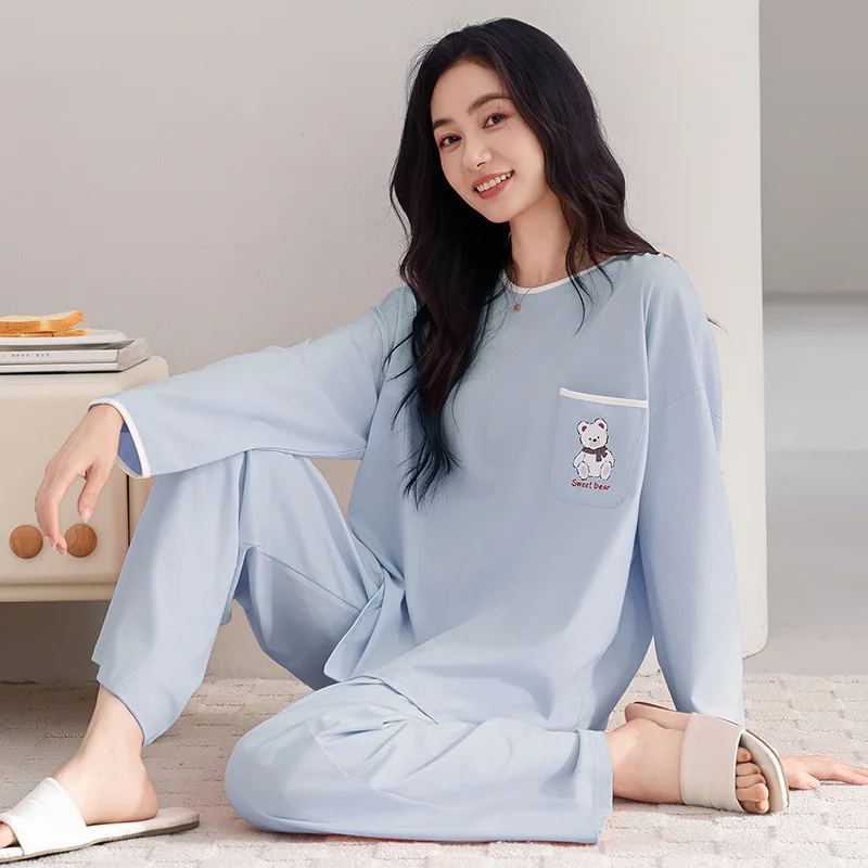 100% Cotton Women's Pajamas Set Pullover Homewear Young Girl Big Size L-3XL Pjs Pyjamas Mujer Autumn Spring Casual Sleepwear