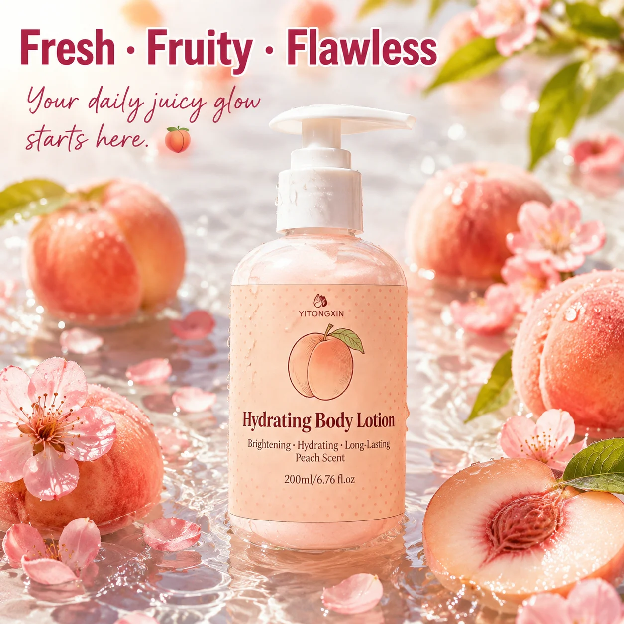 Hydrating Body Lotion with Peach Extract & Niacinamide, Long Lasting Peach Scent, Brightening Body Moisturizer 200ml