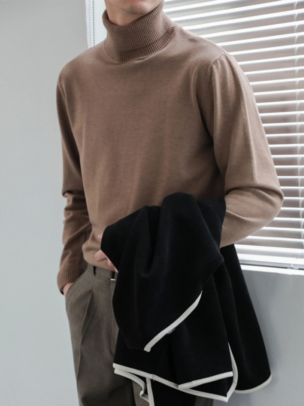 

Теплый вязаный свитер с высоким воротником для мужчин, повседневный базовый слой, молодежный стиль, с длинными рукавами, зимняя модная внутренняя одежда