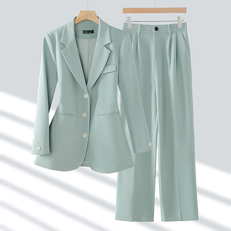 

Office Ladies Formal Pant Suit 2 Piece Set Women Green Khaki Red Female Long Sleeve Business Work Wear Blazer Jacket And Trouser