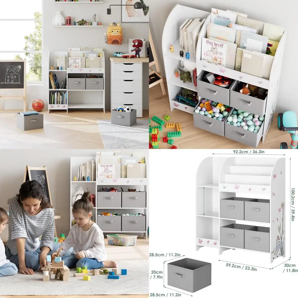 

4-х ячеек для хранения ткани и 3-х уровневый органайзер для книжных полок для детских комнат, игровых комнат и детских комнат