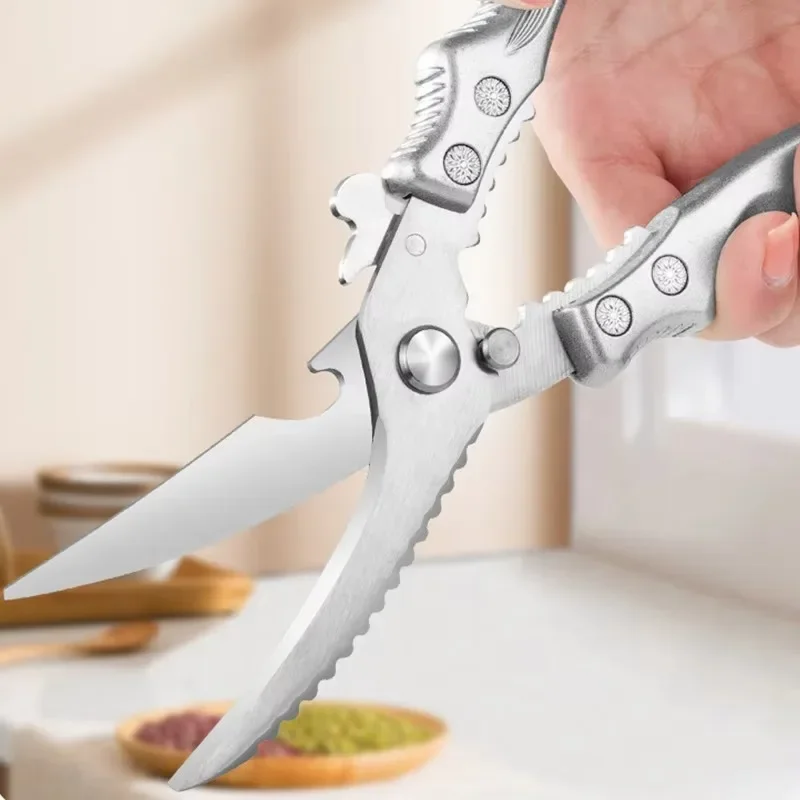 مقص مطبخ من الفولاذ المقاوم للصدأ مقص عظم الدجاج مقبض بلاستيكي مقص متعدد الوظائف مطبخ منزلي مثالي #4