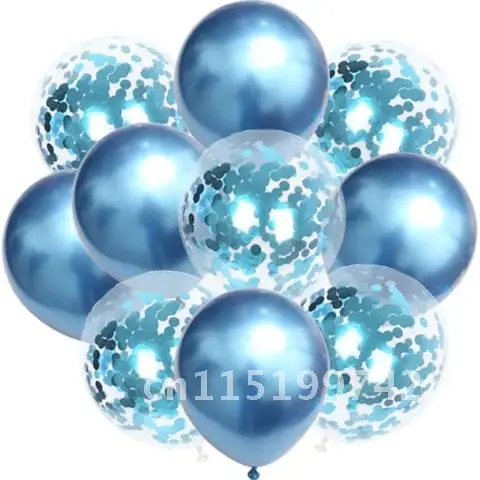 Agate Marble Blue Set Balloons Silver Confetti Balloon Baby Shower Birthday Party Decor Kids Wedding Decor Helium Balloon