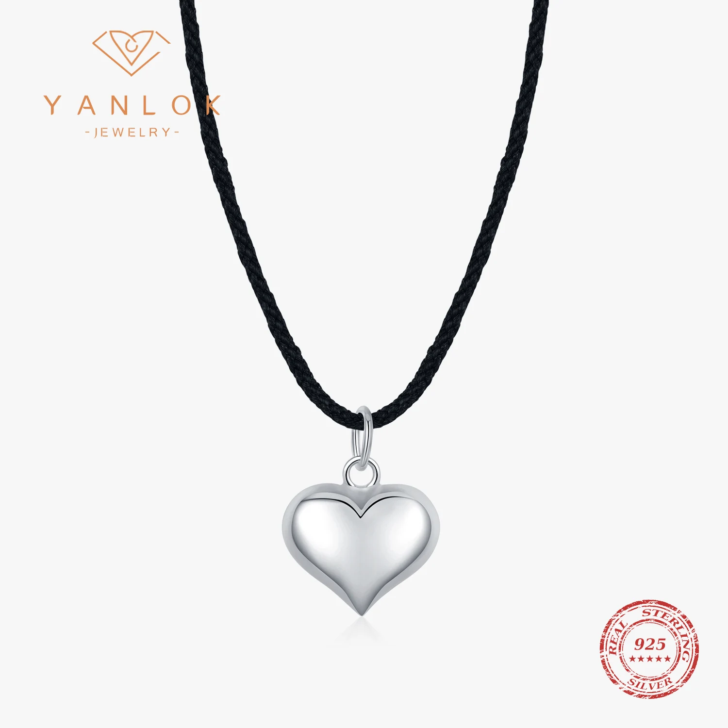 YANLOK 925 Sterling Silver Fashion Simple Gold Color Mirror Heart Sweater Necklace For Women Daily Fine Jewelry Accessories