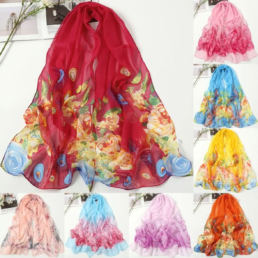 

New Floral Printing Chiffon Scarf Soft Long Shawl Silk Thin Female Wrap Shawls