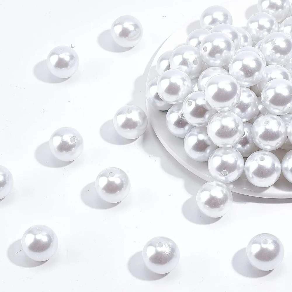 

120pcs/500g Acrylic Pearl Beads - 20mm Round Pearl Beads with 2mm Hole for DIY Craft Necklaces & Bracelets - Snow