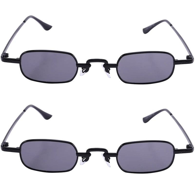 2X Retro Punk Glasses Clear Square Sunglasses Female Retro Sunglasses Men Metal Frame-Black & Black Gray