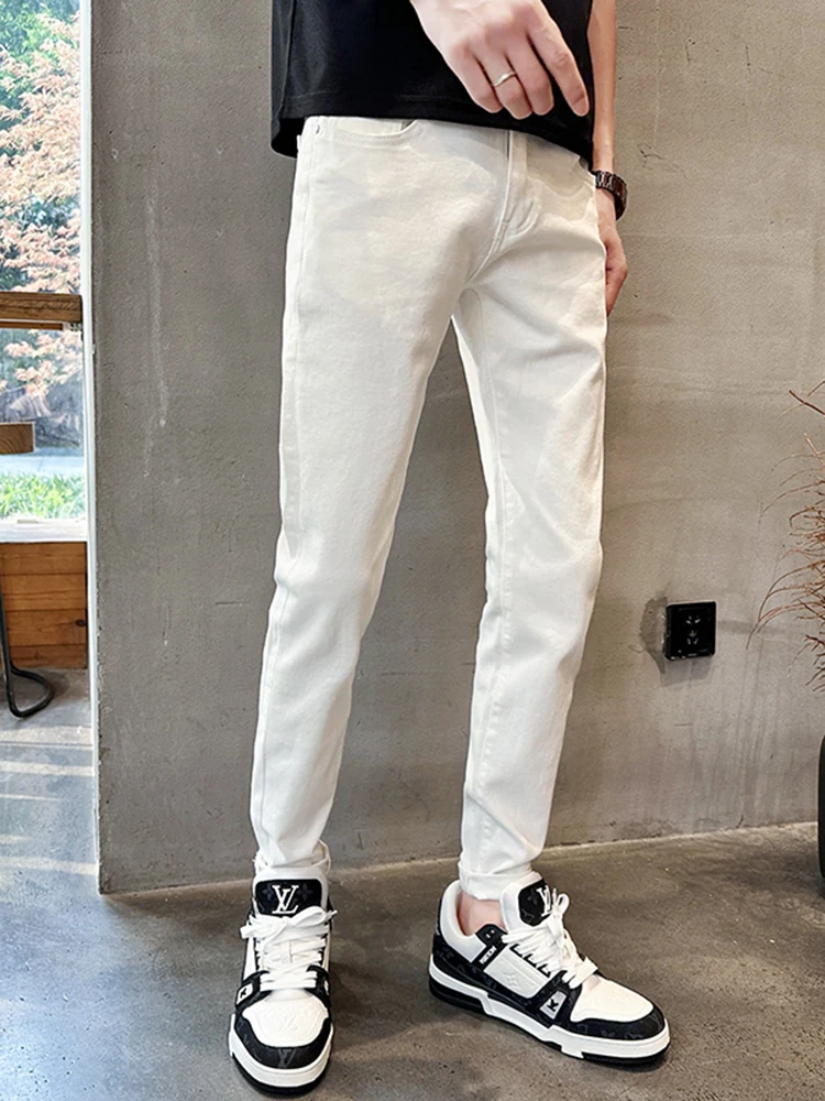 

Эластичные белые джинсы мужские осенние тонкие модные брендовые зауженные брюки-чинос премиум-класса повседневные