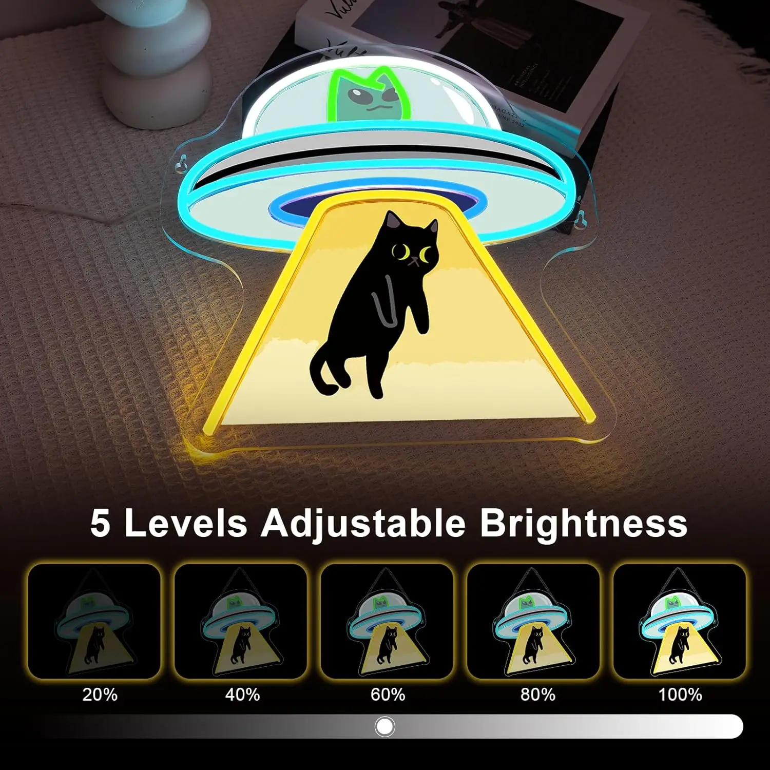 UFO القط النيون تسجيل لهدايا عيد الميلاد USB عكس الضوء LED أضواء النيون للمنزل حفلة بار رجل كهف الحيوانات الأليفة متجر مول الفنان استوديو ديكور