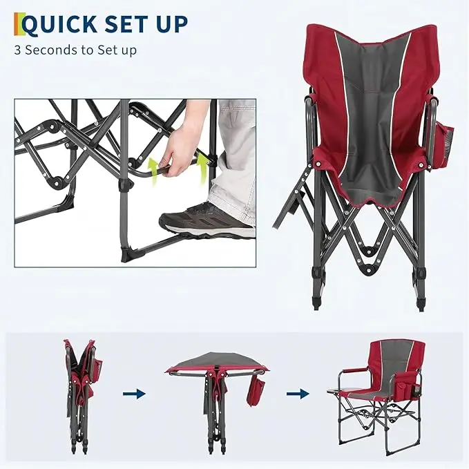 2 Pack Oversized Camping Directors Chair, Heavy Duty Portable Folding Lawn Chair with Side Table & Storage Pocket, Outdoor Foldable Camp Chair for Adults, Beach, Fishing, Picnic